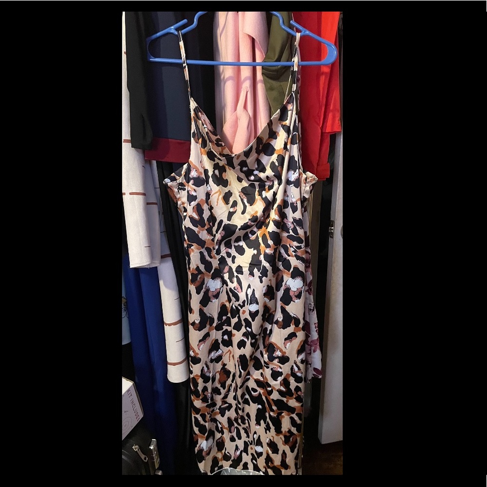 Cowneck animal print cocktail dress